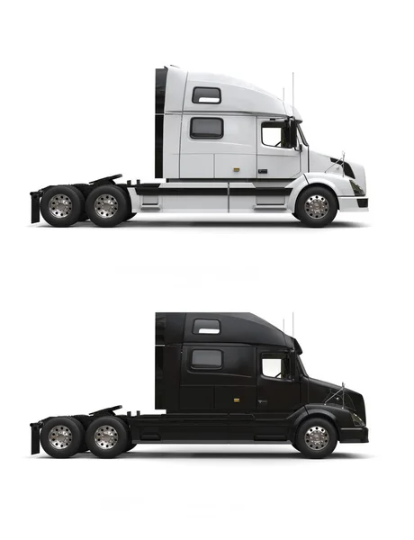 Modern Semi Trailer Trucks Black White — Stock Photo, Image