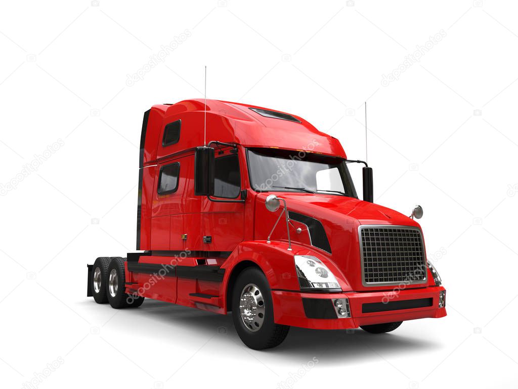 Big red modern semi - trailer truck