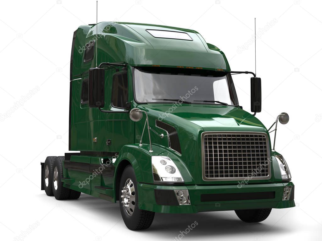 Big modern dark green semi - trailer truck