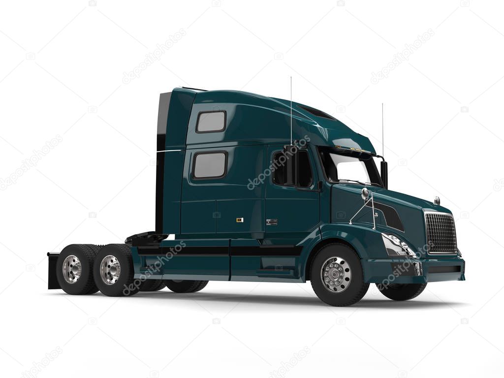 Dark blue modern big semi trailer truck