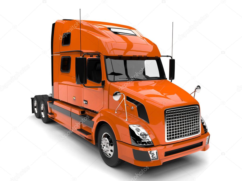 Warm orange modern semi trailer truck