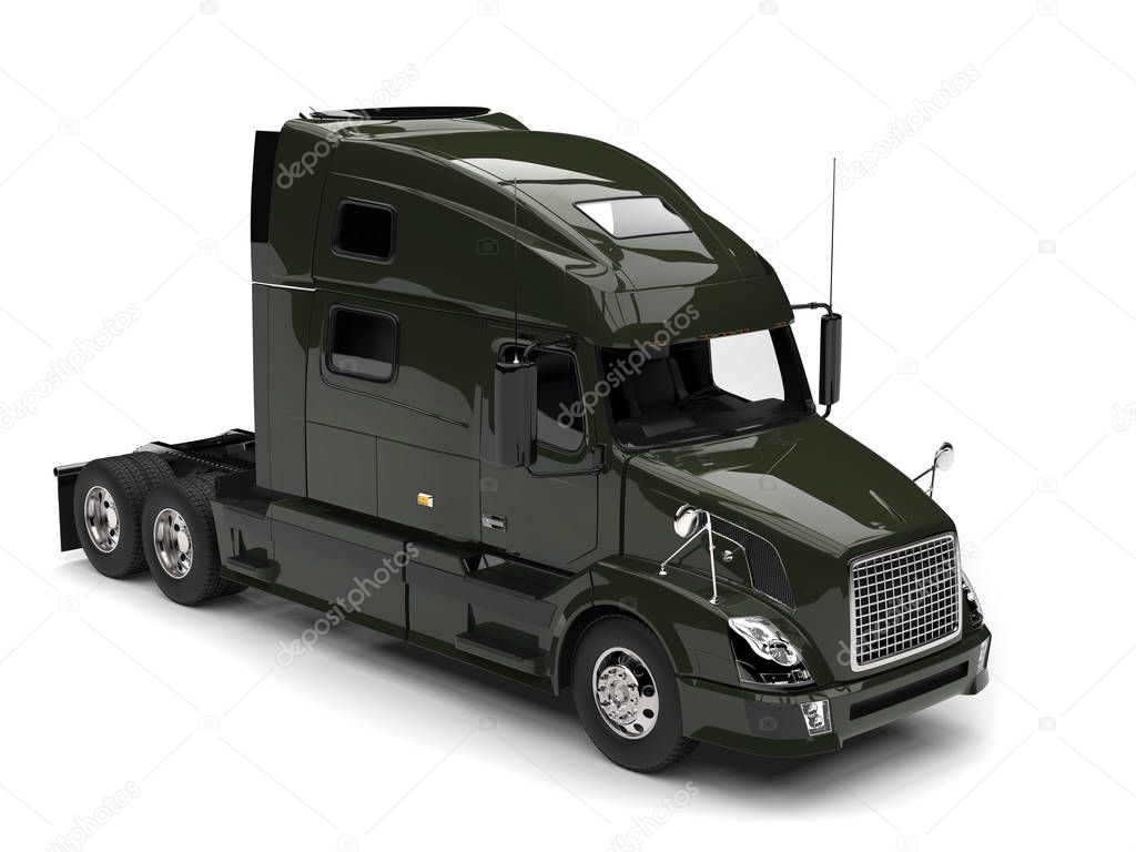 Dark olive green semi trailer truck - top down view