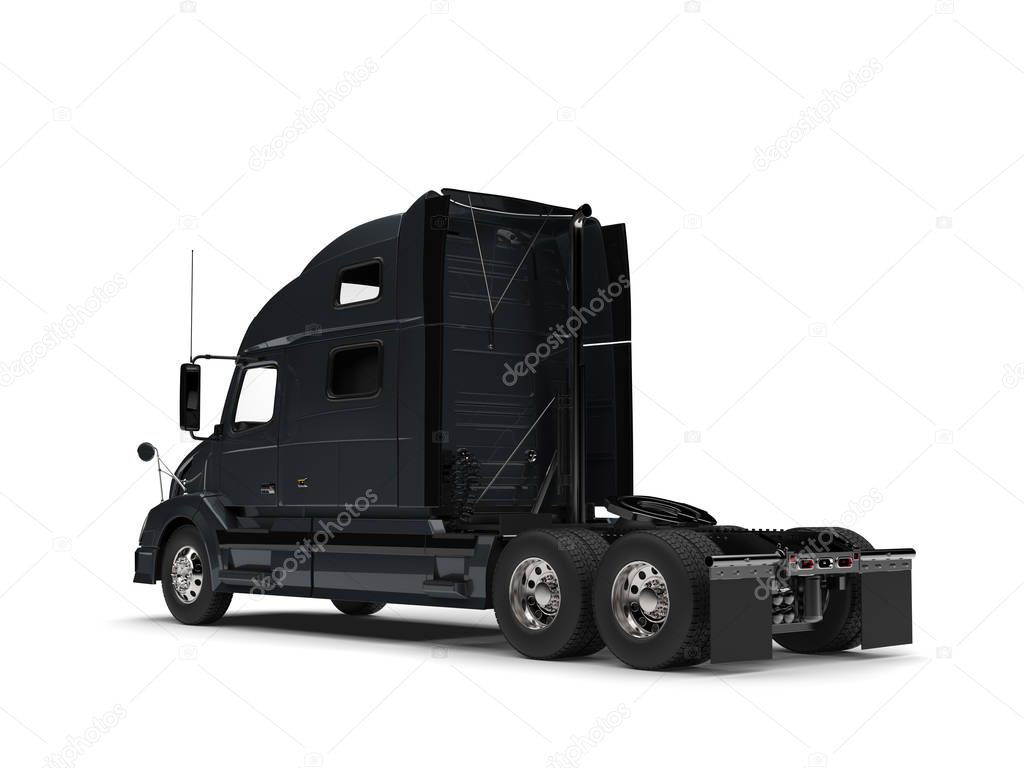 Dark slate gray modern semi trailer truck - back view