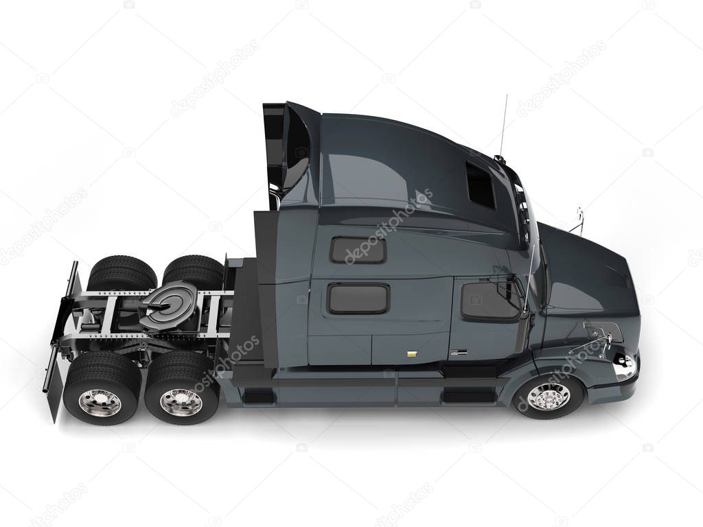 Dark slate gray modern semi trailer truck - top down view