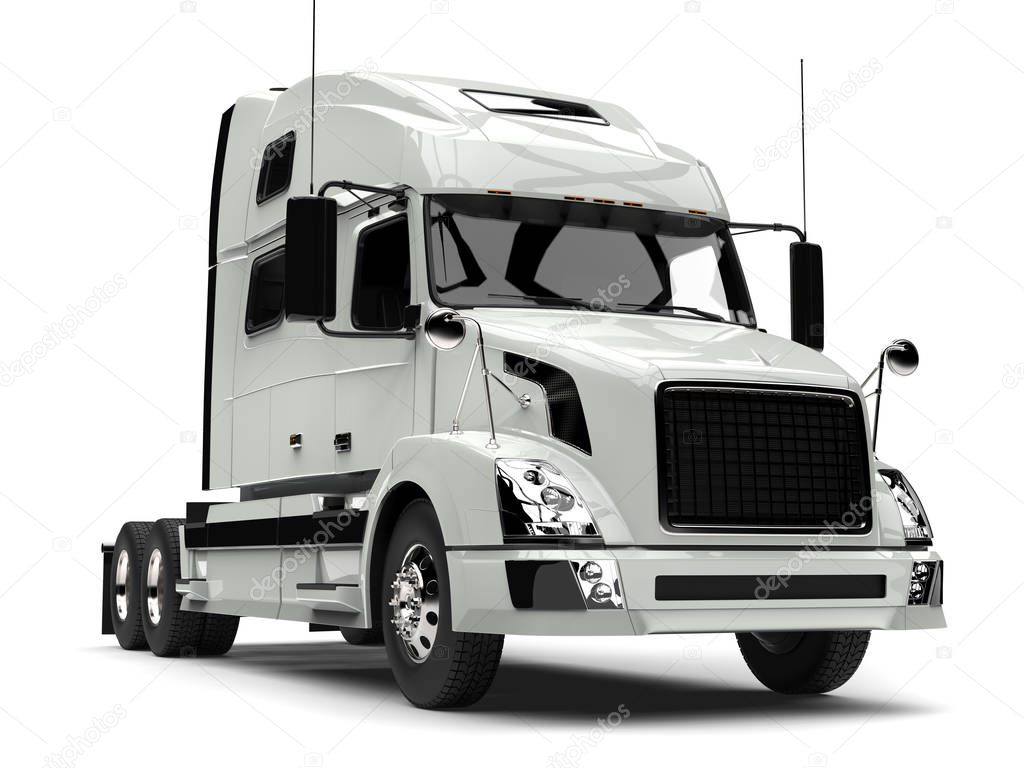 Basic white modern semi trailer truck - closeup shot