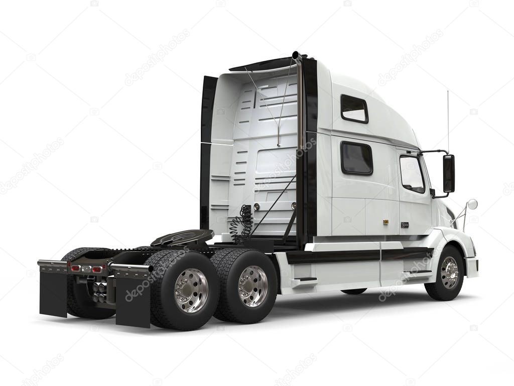 Basic white modern semi trailer truck - back view