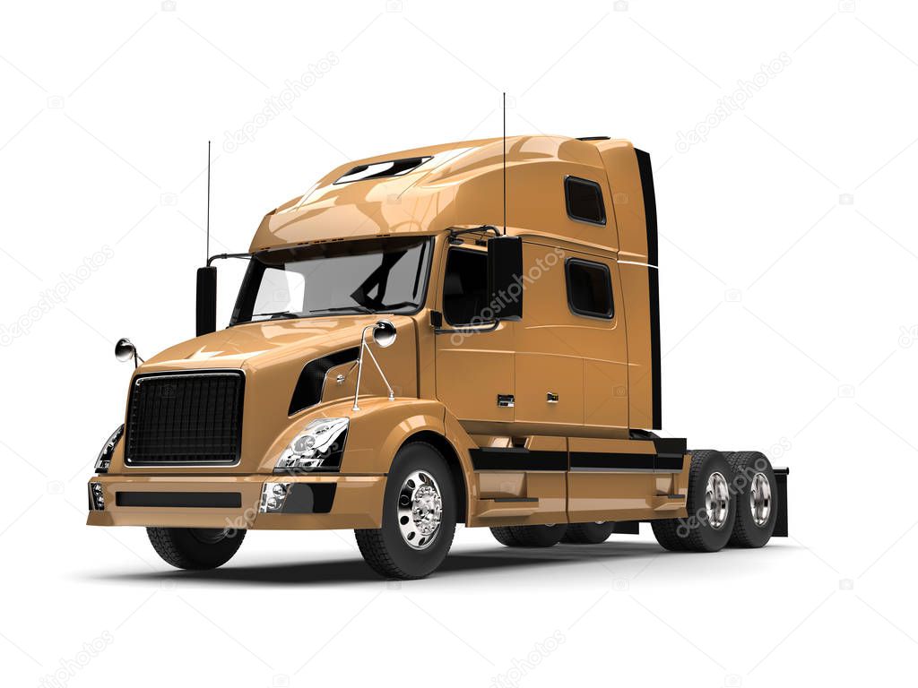 Metallic golden semi trailer truck
