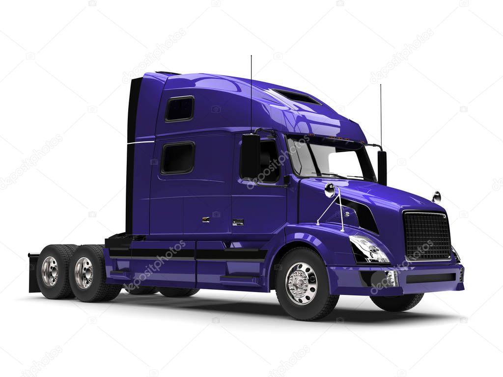 Super purple big semi trailer truck