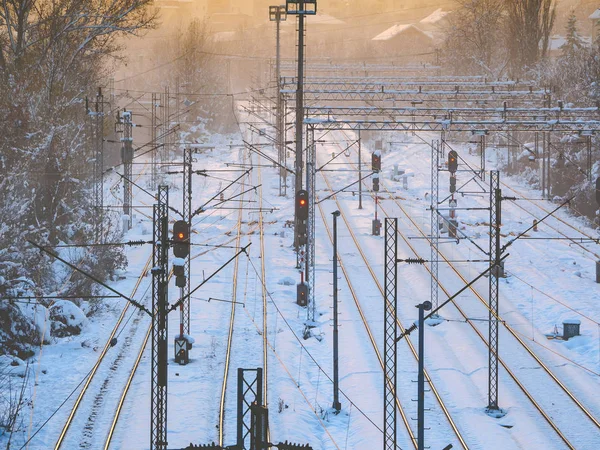 Vaciar Las Vías Del Tren Invierno — Foto de Stock