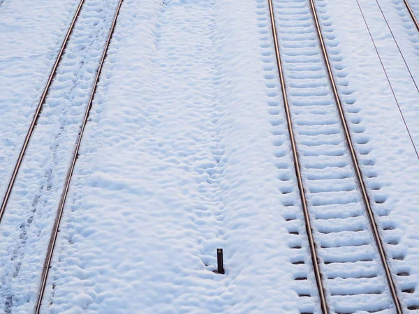 Leere Bahngleise Winter — Stockfoto