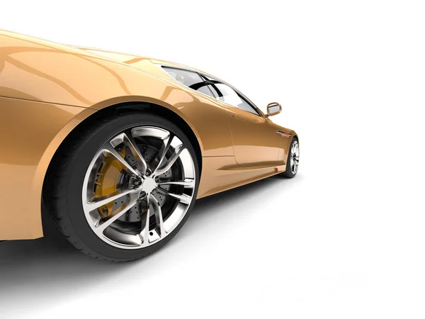 Metallic Gold Modern Luxury Sports Car Rear Wheel Closeup Shot — Stock Photo, Image