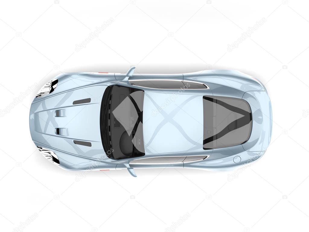 Metallic pastel blue modern sports luxury car - top down view