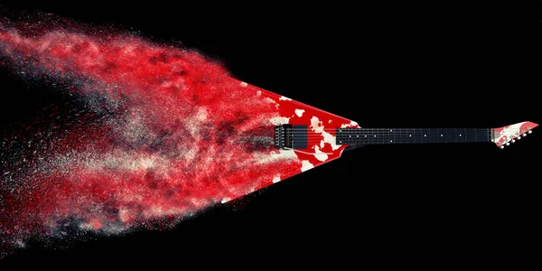 Guitarra Roja Heavy Metal Desintegrándose Polvo —  Fotos de Stock