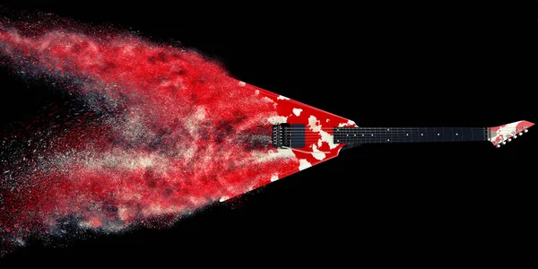 Czerwony Heavy Metal Gitara Rozpadające Się Kurz — Zdjęcie stockowe