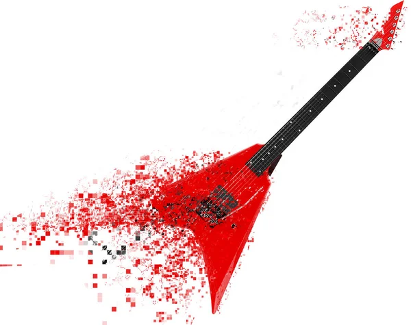 Elektrická Kytara Červená Heavy Metalové Rozpadá Pixelů — Stock fotografie