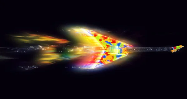 Kleurrijke Elektrische Gitaar Kosmische Licht Routes — Stockfoto