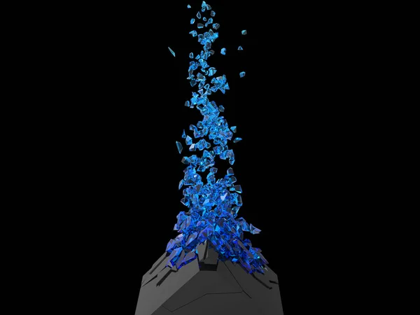 Schwarzer Geometrischer Gegenstand Zersplittert Blaue Glasstücke — Stockfoto