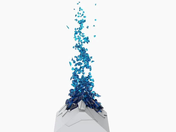 Blue Glass Pieces Exploding White Geometric Object — Stock Photo, Image