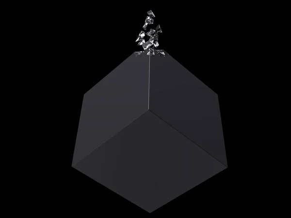 Cubo Negro Liso Piezas Cristal Flotantes Abstracto — Foto de Stock