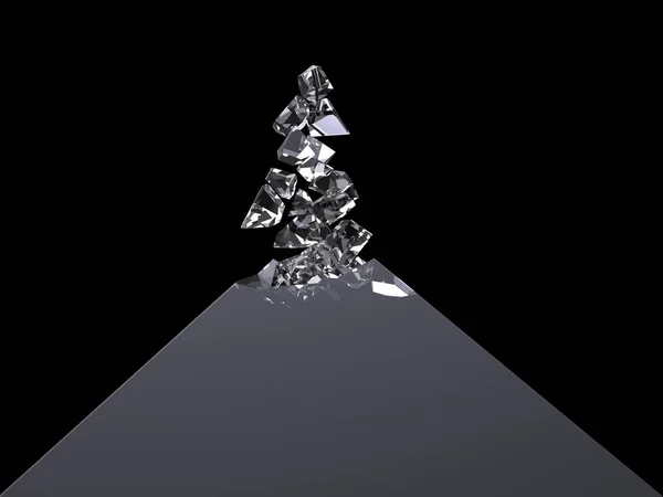 Błyszczący Kryształ Fragmenty Pływające Czarne Piramidy — Zdjęcie stockowe