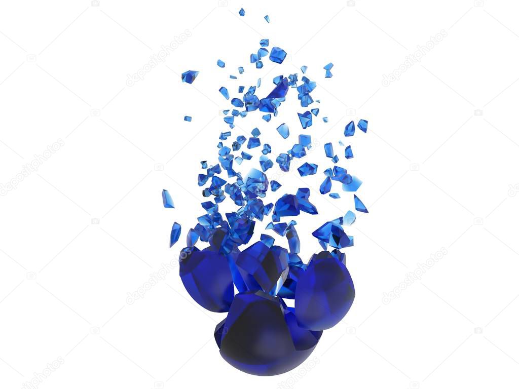 Dark blue crystal ball breaking into hundred pieces