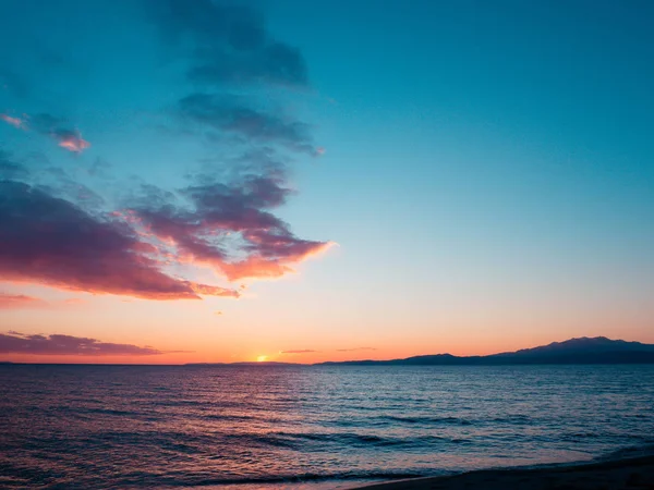 Blue Sunset Empty Beach Kavala Greece — Stock Photo, Image