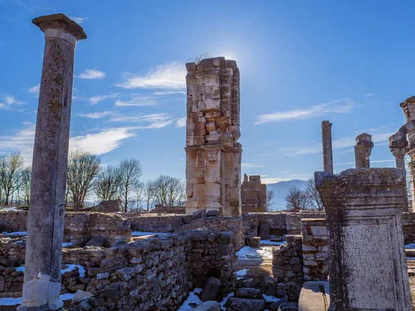 Philippi Yunanistan Taş Tuğla Sütunları Duvarları Antik Kalıntıları — Stok fotoğraf