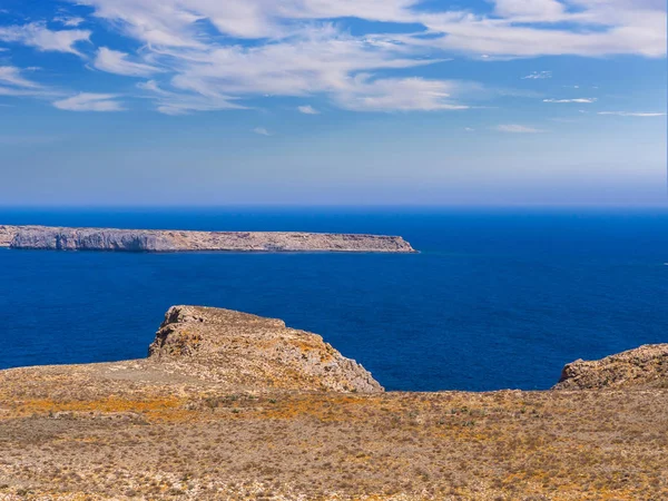 Modré Moře Skalnatý Ostrov Pevnosti Gramvousa Kréta Řecko — Stock fotografie
