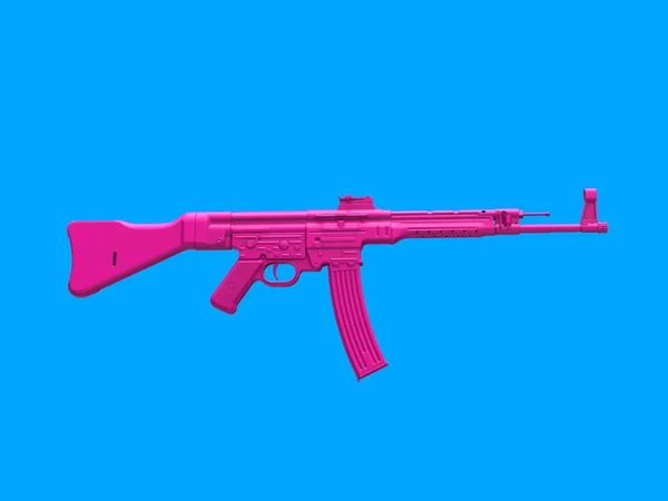 蓝色背景的粉红攻击机枪 — 图库照片