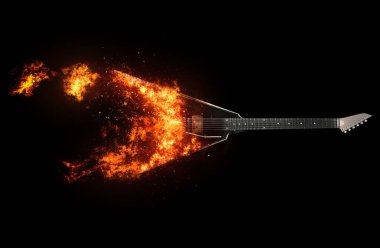 Siyah heavy metal gitar alevler içinde patlama