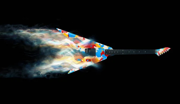 Guitarra Heavy Metal Colorido Trilhas Fumaça — Fotografia de Stock