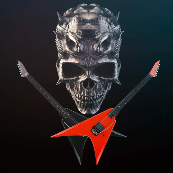 Heavy Metal - Demon skull, black and red crossed guitars