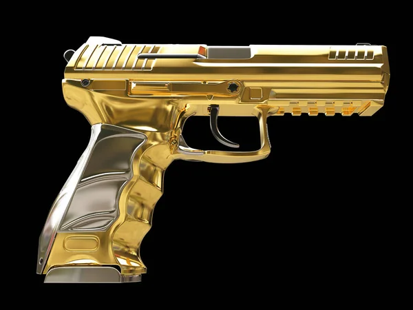 Pistola Moderna Semi Automática Dourada Vista Lateral — Fotografia de Stock