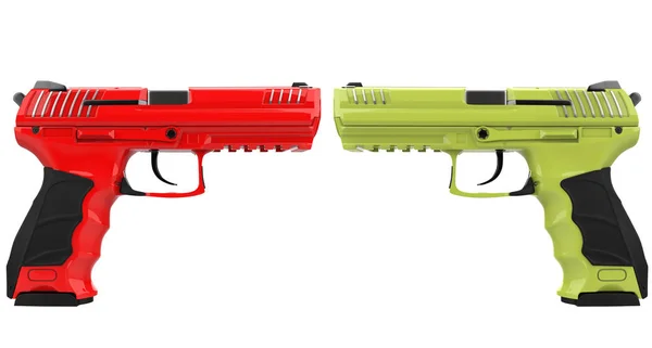 Pistolas Semiautomáticas Modernas Rojas Verdes —  Fotos de Stock