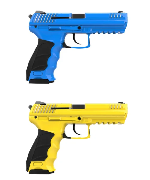 Armes Poing Semi Automatiques Modernes Bleues Jaunes — Photo