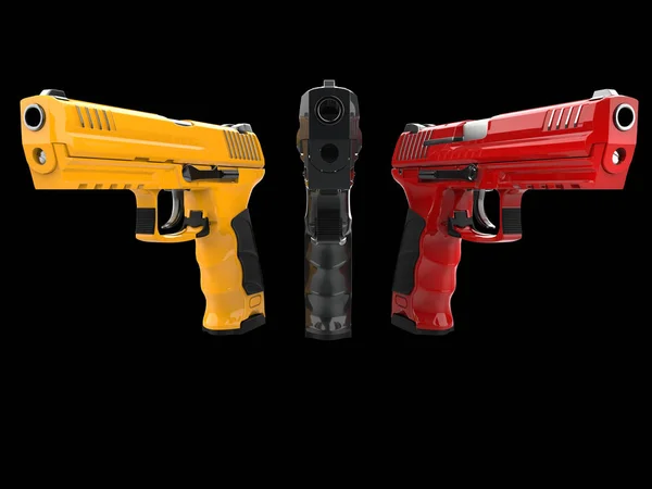 Pistolas Modernas Negras Rojas Amarillas —  Fotos de Stock
