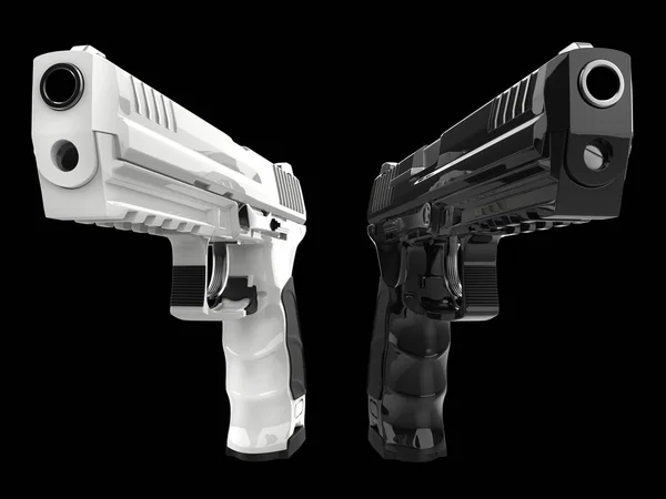 Zwart Wit Glanzende Nieuwe Moderne Pistolen — Stockfoto