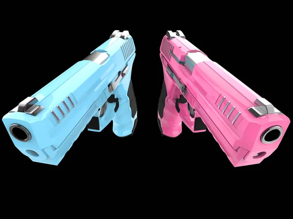 Armes Poing Semi Automatiques Roses Bleues Vue Haut Vers Bas — Photo