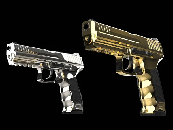 酷金黄和银色现代半自动枪 — 图库照片