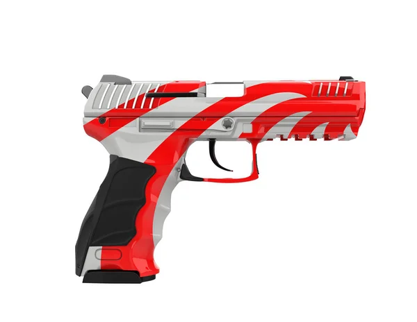 Pistolet Semi Automatique Moderne Peinture Rayures Rouges Blanches Sur Mesure — Photo