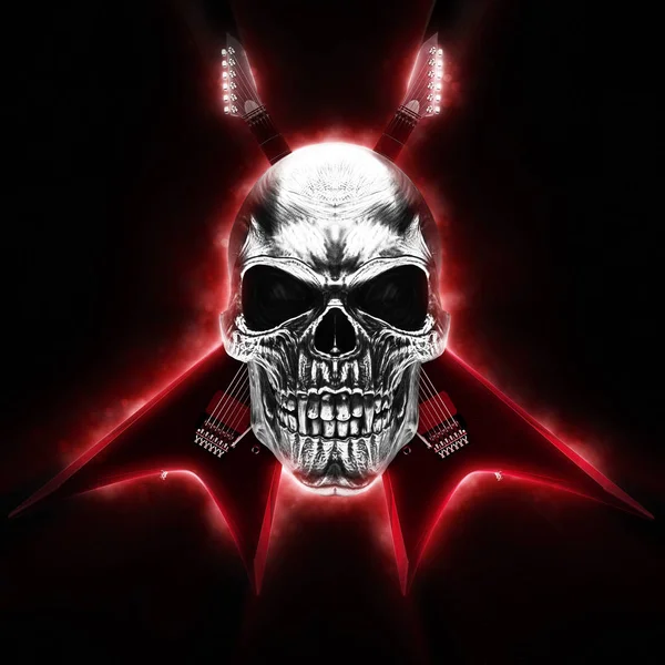 Dark Heavy Metal Craniu Chitare Încrucișate Șablon Poster — Fotografie, imagine de stoc