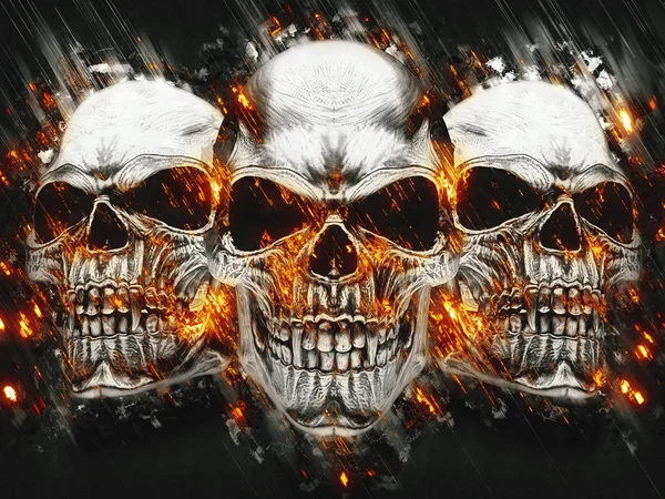 Three metal vampire skulls - burning rain and lava effects