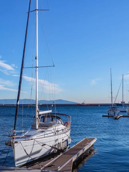 Cool Yacht Boat Docked Marina Kavala Greece — Stock Photo, Image