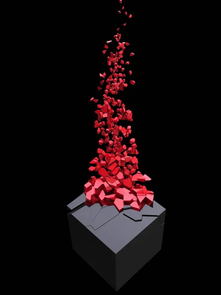 Абстрактний Чорний Куб Розпадається Мільйон Червоних Дрібних Шматочків — стокове фото