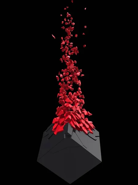 Czarna Kostka Rozpada Się Miliony Czerwonych Małych Kawałków — Zdjęcie stockowe