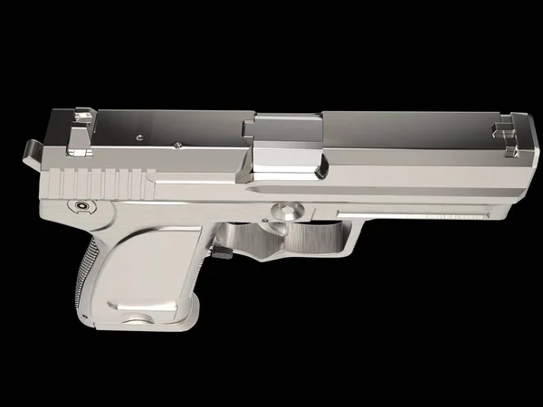 Pistola Moderna Plata Con Empuñadura Mano Cromada Vista Superior Hacia —  Fotos de Stock