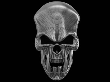 Büyük keskin dişleri ile Metal kızgın ork kafatası