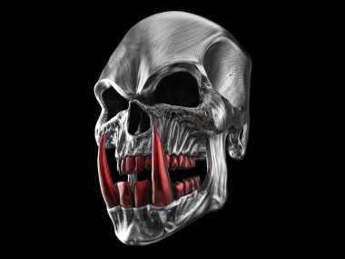 Büyük keskin kırmızı dişleri ile Ağır metal iblis kafatası