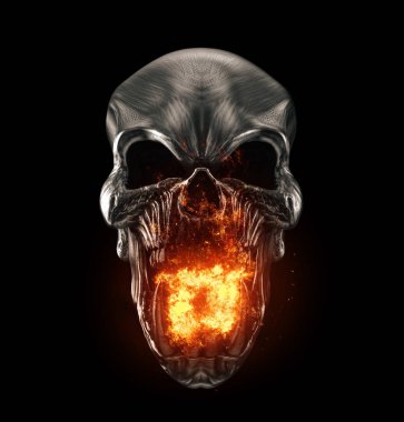 Kızgın karanlık metal iblis kafatası ateş nefes