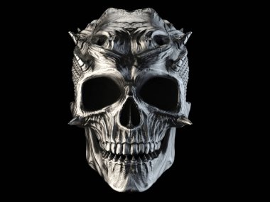 Küçük boynuzları ile gülümseyen metal iblis kafatası